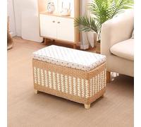 TY&WJ Tabouret Coffre De Rangement pour Salon,Banc De Rangement en Rotin Tressé Pouf Ottoman avec Rangement Et Coussin Rembourré Bout De Lit pour Chambre À Coucher,B,60x30x40cm(24x12x16inch)