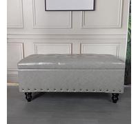 TY&WJ Tabouret Coffre De Rangement Rectangulaire,Banc De Rangement Capitonné en Cuir pour Le Bout du Lit Couvercle Réversible Pouf De Rangement Chambre À Coucher,A,90x40x45cm(35x16x18inch)