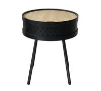 TYA - Table d'Appoint Noire avec Coffre Plateau Effet Bois -