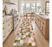 Tyafsgvqo À Carreaux Vichy Floral Tapis de Cuisine Long, Marguerite À Carreaux Coloré Tapis Cuisine Devant Evier Antidérapant & Lavable, Descente de Lit, Paillasson Interieur, pour Couloir, 50x240 cm