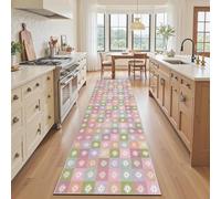 Tyafsgvqo À Carreaux Vichy Marguerite Tapis Cuisine Devant Evier 50x150 cm, Tapis de Cuisine Long Floral À Carreaux Coloré Antidérapant et Lavable, Paillasson Interieur Entree, pour Couloir Passage