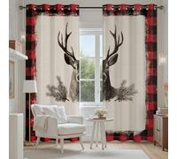Tyafsgvqo À Carreaux Wapiti Rideau Thermique Anti Chaleur, Rideau Animaux Sauvages Rustique Vintage, Rideaux Lot de 2 Occultant Opaque à Oeillets, Phonique Anti Bruit pour Chambre Salon 140x180 cm