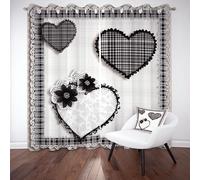 Tyafsgvqo Amour Coeur Plaid Rideau Occultant Opaque, Rideau À Carreaux de Buffle Noir et Blanc, Thermique Isolant Anti Froid, 140x240cm Lot de 2 Rideaux à Oeillets, pour Chambre, Salon, Chambre Enfant