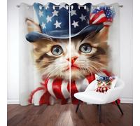 Tyafsgvqo Aquarelle Chaton Rideau Thermique Anti Chaleur, Rideau Motif Chat Mignon 4 Juillet, Rideaux Lot de 2 à Oeillets Occultant Phonique Anti Bruit Opaque pour Porte Chambre Salon 118x138 cm