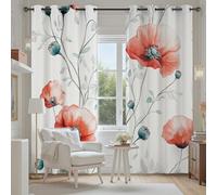 Tyafsgvqo Aquarelle Coquelicot Rideau Fenetre Occultant, Rideau Motif Floral Rouge Feuilles Fleur Botanique Lot de 2 Rideaux à Oeillets Thermique Isolant Anti Froid pour Chambre Salon 280x225 cm