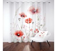 Tyafsgvqo Aquarelle Fleur Coquelicot Rideau Occultant 280x225 cm, Rideau Motif Floral Plante Champêtre, Lot de 2 Rideaux à Oeillets, Thermique Isolant Anti Froid, pour Chambre, Salon, Chambre Enfant