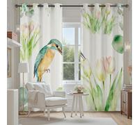 Tyafsgvqo Aquarelle Floral Colibri Rideau Oeillets Occultant, Rideau Oiseau Fleur Botanique Naturel Printemps Thermique Anti Chaleur Anti Froid Rideaux Opaque pour Chambre Salon, Lot de 2 280x240 cm