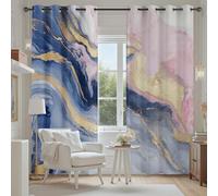 Tyafsgvqo Aspect Marbre Texture Abstrait Luxe Rideau Fenetre Occultant, Rideau Motif Marbre Rose Bleu Lot de 2 Rideaux à Oeillets Opaque Thermique Isolant Anti Froid pour Chambre Salon 280x200 cm