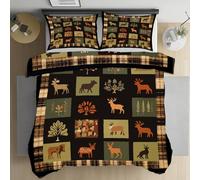Tyafsgvqo Automne Forêt Cerf Parure de Lit 200x200 Microfibre, Cabane Rustique Ferme Vintage Housse de Couette 2 Personnes, Literie Linge de Lit avec Fermeture Éclair et 2 Taies d'oreiller 65x65 cm