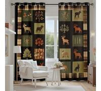 Tyafsgvqo Automne Forêt Cerf Rideau Oeillets Occultant, Rideau Cabane Rustique Ferme Vintage Thermique Anti Chaleur Anti Froid Rideaux Opaque pour Chambre Salon, Lot de 2 280x240 cm