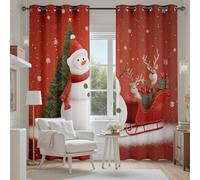 Tyafsgvqo Bonhomme de Neige Rideaux Occultant Thermique Isolant, Rideau Sapin de Noël Traîneau Renne, Anti Froid et Bruit, 234x137 cm Lot de 2 Rideaux Opaque Oeillets pour Chambre Salon