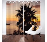 Tyafsgvqo Bord de Mer Coucher de Soleil Rideau Occultant, Rideau Paysage Naturel Palmier Tropical, Thermique Isolant, 140x240 cm Lot de 2 Rideaux à Oeillets, pour Chambre, Salon, Chambre Enfant