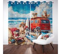 Tyafsgvqo Camping Chiot Rideaux Occultant Thermique Isolant, Rideau Chien Plage Vague Mer Été, Anti Froid et Bruit, 140x225 cm Lot de 2 Rideaux Opaque Oeillets pour Chambre Salon Cuisine