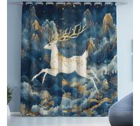 Tyafsgvqo Cerf Animaux Fantaisie Rideau 140x210 cm, Thermique Isolant Anti Froid, Rideau Style Chinois Animaux conte de Fées, Lot de 2 Rideaux Occultant à Oeillets, pour Chambre, Salon, Chambre Enfant