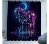 Tyafsgvqo Cheval Néon Rideau Occultant 280x200 cm, Thermique Isolant Anti Froid, Rideau Animal Sauvage Psychédélique, Lot de 2 Rideaux Opaque à Oeillets, pour Chambre, Salon, Chambre Enfant