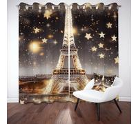 Tyafsgvqo Ciel Étoilé Tour Eiffel Rideau 118x138 cm Isolant Thermique, Rideau Paysage Urbain Paris Romantique, Rideaux Lot de 2 à Oeillets, Occultant Phonique Anti Bruit, pour Chambre, Salon