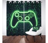 Tyafsgvqo Contrôleur de Jeu Nid d'abeille Rideau Fenetre Occultant, Rideau Manette de Jeu Vidé Néon, Lot de 2 Rideaux 280x180 cm à Oeillets Thermique Isolant Anti Froid pour Chambre Salon Dressing