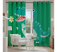 Tyafsgvqo Dinosaure Vert Rideau Phonique Anti Bruit, Rideau Dino Fleur Dessin Animé Mignon Occultant Thermique Isolant Anti Froid, Rideaux Lot de 2 à Oeillets pour Chambre Fenêtre de Salon 280x260 cm