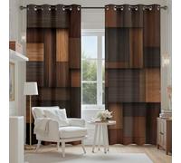 Tyafsgvqo Effet Bois Géométrique Rideau Phonique Anti Bruit, Rideau Marron Rustique Moderne Occultant Thermique Isolant Anti Froid, Rideaux Opaque Lot de 2 à Oeillets pour Chambre Salon 280x300 cm
