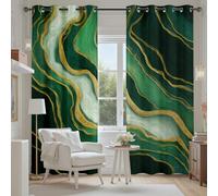 Tyafsgvqo Effet Marbre Vert Rideau Fenetre Occultant, Rideau Luxe Moderne Abstrait Esthétique Lot de 2 Rideaux Opaque à Oeillets Thermique Isolant Anti Froid pour Chambre Salon 280x225 cm