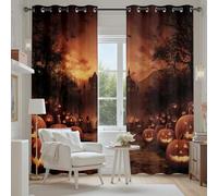 Tyafsgvqo Effrayant Nuit Halloween Rideau Thermique Anti Chaleur, Rideau Château Citrouille Forêt Horreur 140x210 cm Lot de 2 Rideaux Occultant Phonique Anti Bruit Oeillets pour Porte Chambre Salon