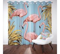 Tyafsgvqo Flamant Rideau Fenetre Occultant, Rideau Animaux Sauvages Feuilles Jungle Tropical, Lot de 2 Rideaux 280x180 cm à Oeillets Opaque Thermique Isolant Anti Froid pour Chambre Salon Dressing