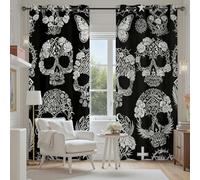 Tyafsgvqo Floral Papillon Crâne Rideaux Occultant Thermique Isolant, Rideau Motif Tête de Gothique, Anti Froid et Bruit, 140x225 cm Lot de 2 Rideaux Opaque Oeillets pour Chambre Salon