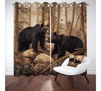Tyafsgvqo Forêt Ours Noir Rideau 118x138 cm Isolant Thermique, Rideau Animaux Sauvages Rustique Ferme, Rideaux Lot de 2 à Oeillets, Occultant Phonique Anti Bruit, pour Chambre, Fenêtre de Salon