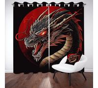 Tyafsgvqo Gamer Dragon Rideau Phonique Anti Bruit Occultant, Rideau Dragon Mythologique Oriental Fantastique, Thermique Isolant Anti Froid, Rideaux Lot de 2 à Oeillets, pour Chambre, Salon, 280x260 cm
