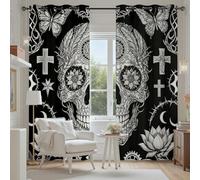 Tyafsgvqo Gothique Floral Crâne Rideau Oeillets Occultant, Rideau Motif Tête de Mort Noir et Blanc Thermique Anti Chaleur Anti Froid Rideaux Opaque pour Chambre Salon, Lot de 2 280x240 cm