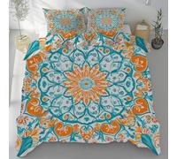 Tyafsgvqo Housse de Couette Mandala, 220x240 Parure de Lit Floral Boho Indien Fleur Abstrait 2 Personnes Ensemble de Literie Microfibre avec Fermeture Éclair et 2 Taies d'oreiller 80x80 cm