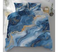Tyafsgvqo Housse de Couette Marbre Bleu Or, 220x240 Parure de Lit Marbre Texture Abstrait Moderne 2 Personnes Ensemble de Literie Microfibre avec Fermeture Éclair et 2 Taies d'oreiller 80x80 cm