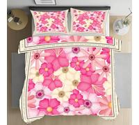 Tyafsgvqo Housse de Couette Motif Floral Rose, 220x240 Parure de Lit Fleur Esthétique Moderne 2 Personnes Ensemble de Literie Microfibre avec Fermeture Éclair et 2 Taies d'oreiller 80x80 cm