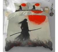 Tyafsgvqo Housse de Couette Samouraï Katana, 220x240 Parure de Lit Style Japonais Aquarelle 2 Personnes Ensemble de Literie Microfibre avec Fermeture Éclair et 2 Taies d'oreiller 80x80 cm