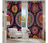 Tyafsgvqo Indien Bohème Rideau Phonique Anti Bruit, Rideau Motif Floral Mandala Boho Coloré Occultant Thermique Isolant Anti Froid, Rideaux Lot de 2 à Oeillets pour Chambre Fenêtre de Salon 280x260 cm