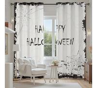 Tyafsgvqo Joyeux Halloween Rideau Thermique Anti Chaleur, Rideau Toile d'Araignée Chauve-Souris Spooky, Rideaux Lot de 2 Occultant Opaque à Oeillets, Phonique Anti Bruit pour Chambre Salon 140x180 cm
