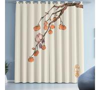 Tyafsgvqo Kaki Branche d'arbre Rideau 140x180 cm, Rideau Peinture à l'encre Style Chinois, Lot de 2 Rideaux Occultant à Oeillets, Thermique Isolant Anti Froid, pour Chambre, Salon, Chambre Enfant