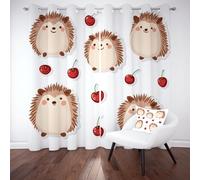 Tyafsgvqo Kawaii Hérisson Rideau Occultant Thermique, Rideau Dessin Animé Cerise Animaux Mignon, Anti Froid et Bruit, 140x225 cm Lot de 2 Rideaux Oeillets pour Chambre, Fenêtre de Salon