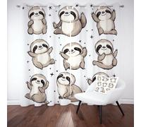 Tyafsgvqo Kawaii Paresseux Rideaux Occultant Thermique Isolant, Rideau Animaux de Dessin Animé Mignon, Anti Froid et Bruit, 234x137 cm Lot de 2 Rideaux Opaque Oeillets pour Chambre Salon Cuisine