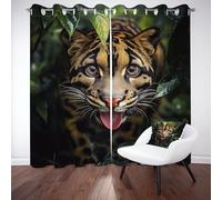 Tyafsgvqo Léopard Guépard Rideaux Occultant Thermique Isolant, Rideau Animaux Sauvages Jungle Tropical, Anti Froid et Bruit, 140x240 cm Lot de 2 Rideaux Opaque Oeillets pour Chambre Salon Cuisine