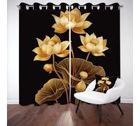 Tyafsgvqo Lotus Doré Rideau Occultant Opaque, Rideau Motif Floral Minimaliste Moderne, Thermique Isolant Anti Froid, 140x225 cm Lot de 2 Rideaux à Oeillets, pour Chambre, Salon, Chambre Enfant