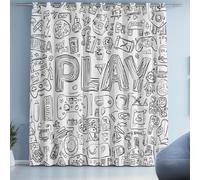 Tyafsgvqo Manette de Jeu Rideau Occultant, Thermique Isolant Anti Froid, Rideau Sketch Style de Jeu Graffiti, 140x240 cm Lot de 2 Rideaux Opaque à Oeillets, pour Chambre, Salon, Chambre Enfant