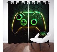 Tyafsgvqo Manette de Jeu Vidé Rideaux Occultant Thermique Isolant, Rideau Contrôleur de Jeu Néon Nid d'abeille, Anti Froid et Bruit, 140x225 cm Lot de 2 Rideaux Oeillets pour Chambre Salon Cuisine
