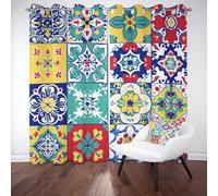 Tyafsgvqo Mexicain Talavera Rideau Fenetre Occultant, Rideau Collage Vintage Bohème Coloré Lot de 2 Rideaux à Oeillets Opaque Thermique Isolant Anti Froid pour Chambre Salon Dressing 280x200 cm
