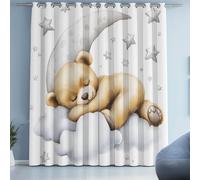 Tyafsgvqo Mignon Ours Ourson Poupée Rideau Occultant, Thermique Isolant Anti Froid, Rideau Lune Nuage Étoiles, 140x225 cm Lot de 2 Rideaux Opaque à Oeillets, pour Chambre, Salon, Chambre Enfant