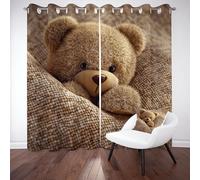Tyafsgvqo Mignon Ours Poupée Rideau Occultant Opaque, Rideau Room Décor Enfant, Thermique Isolant Anti Froid, 140x240 cm Lot de 2 Rideaux à Oeillets, pour Chambre, Salon, Chambre Enfant