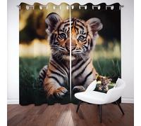 Tyafsgvqo Mignon Tigre Rideaux Occultant Thermique Isolant, Rideau Animaux Sauvages Naturel Prairie, Anti Froid et Bruit, 140x240 cm Lot de 2 Rideaux Opaque Oeillets pour Chambre Salon Cuisine