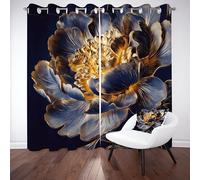 Tyafsgvqo Moderne Artistique Fleur Rideau Oeillets Occultant, Rideau Pivoine Or Luxe Esthétique, Isolant Thermique Anti Froid, Rideaux Opaque, pour Chambre, Fenêtre de Salon, Lot de 2 280x240 cm