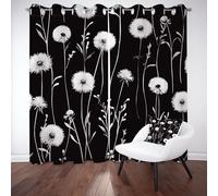 Tyafsgvqo Motif Botanique Pissenlit Rideau Fenetre Occultant, Rideau Plante Noir et Blanc Minimaliste, Lot de 2 Rideaux 280x180 cm à Oeillets Thermique Isolant Anti Froid pour Chambre Salon Dressing