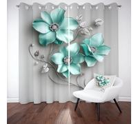 Tyafsgvqo Motif Floral 3D Rideau Phonique Anti Bruit, Rideau Fleur Élégant Esthétique Moderne Minimaliste Occultant Thermique Isolant, Rideaux Lot de 2 à Oeillets pour Chambre Salon 280x260 cm